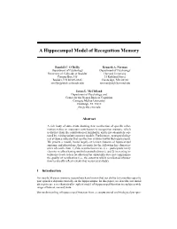 A Hippocampal Model of Recognition Memory