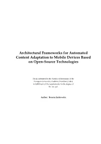 Architectural Frameworks for Automated Content Adaptation to Mobile Devices Based on Open-Source Technologies