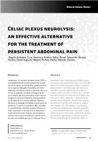 Celiac Plexus Neurolysis: an Effective Alternative for the Treatment Of