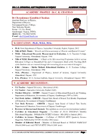 Dr C. K. Chauhan, Asst Professor in Physics Academic Profile