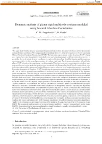 Dynamic Analysis of Planar Rigid Multibody Systems Modeled Using Natural Absolute Coordinates C