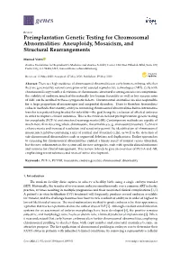 Preimplantation Genetic Testing for Chromosomal Abnormalities: Aneuploidy, Mosaicism, and Structural Rearrangements