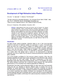 Development of High Refractive Index Plastics