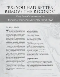 P.S.: You Had Better Remove the Records: Early Federal Archives
