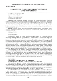 Research and Evaluation of Lighting Systems and Lighting Design