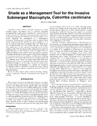 Shade As a Management Tool for the Invasive Submerged Macrophyte, Cabomba Caroliniana