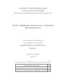 TAGR: Telehealth Automatically Generated Recommendations
