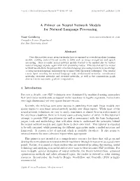 A Primer on Neural Network Models for Natural Language Processing