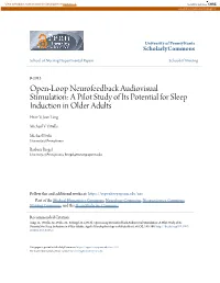 Open-Loop Neurofeedback Audiovisual Stimulation: a Pilot Study of Its Potential for Sleep Induction in Older Adults Hsin-Yi Jean Tang