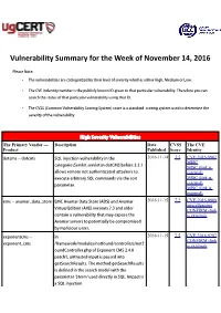 Vulnerability Summary for the Week of November 14, 2016