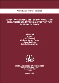 Working Paper 202/2020 Effect of Farming System for Nutrition on Nutritional Intakes: a Study of Two Regions in India