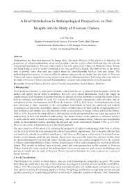A Brief Introduction to Anthropological Perspectives on Diet: Insights Into the Study of Overseas Chinese