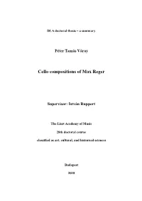 Cello Compositions of Max Reger
