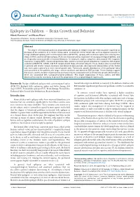 Epilepsy in Children – Brain Growth and Behavior