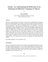 Etsako: an Anthropological Reflection of an Endangered Minority Language in Nigeria