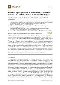 Selective Hydrogenation of Phenol to Cyclohexanol Over Ni/CNT in the Absence of External Hydrogen