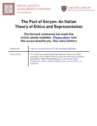 The Pact of Geryon: an Italian Theory of Ethics and Representation