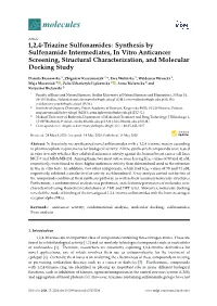 1,2,4-Triazine Sulfonamides: Synthesis by Sulfenamide Intermediates, in Vitro Anticancer Screening, Structural Characterization, and Molecular Docking Study