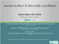 Arsenic in Rice: Is This Really a Problem?