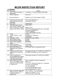 MCDR INSPECTION REPORT 1.0 GENERAL SN Particulars Details 1 Name of Inspecting Office & S