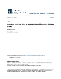 Modernization of Recording Statutes (Part I)