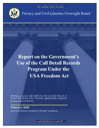 Report on the Government's Use of the Call Detail Records Program