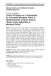 A Reinterpretation of Henry Simons’ “Rules Versus Authorities in Monetary Policy”