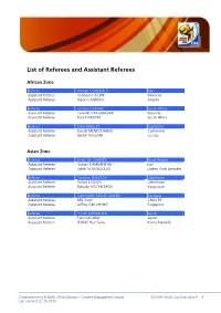 List of Referees and Assistant Referees