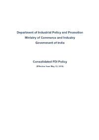 Consolidated FDI Policy Circular of 2015 Dated