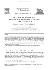 Intra-Ethnic Diversity and Changing Patterns in Florida's Hispanic Vote