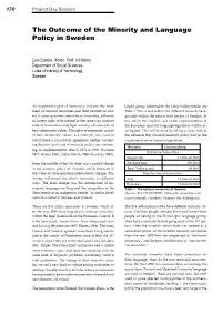 The Outcome of the Minority and Language Policy in Sweden