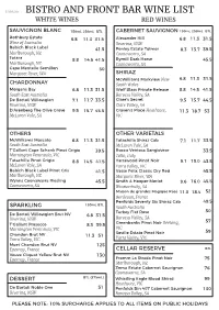 Bistro and Front Bar Wine List White Wines Red Wines