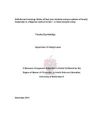 Self-Directed Learning: Status of Final Year Students and Perceptions of Faculty Leadership in a Nigerian Medical School – a Mixed Analysis Study