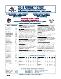 2019 Game Notes