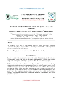 Antidiabetic Activity of Methanolic Extract of Indigofera Linnaei Linn (Fabaceae)