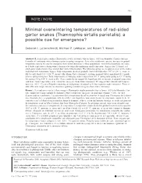 Minimal Overwintering Temperatures of Red-Sided Garter Snakes (Thamnophis Sirtalis Parietalis): a Possible Cue for Emergence?