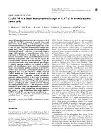 Cyclin D1 Is a Direct Transcriptional Target of GATA3 in Neuroblastoma Tumor Cells