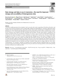 Data Storage and Data Re-Use in Taxonomy—The Need for Improved Storage and Accessibility of Heterogeneous Data