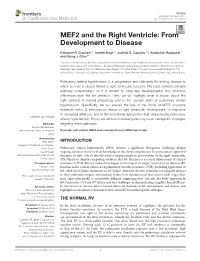 MEF2 and the Right Ventricle: from Development to Disease