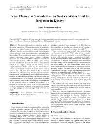 Trace Elements Concentration in Surface Water Used for Irrigation in Kosovo