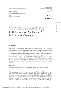 Venice According… Venice According to Odyniec (And Mickiewicz?) in Romantic Contexts