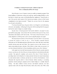 A Summary of Saving Social Security: a Balanced Approach Peter A