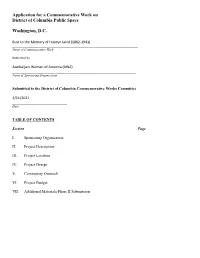 Application for a Commemorative Work on District of Columbia Public Space