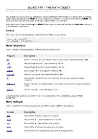 Javascript the Math Object