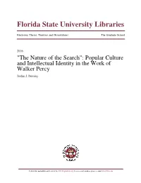Popular Culture and Intellectual Identity in the Work of Walker Percy Jordan J