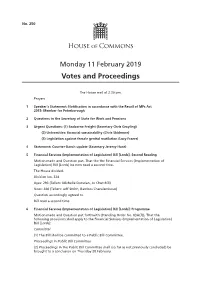 Votes and Proceedings for 11 Feb 2019