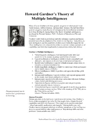 Howard Gardner's Theory of Multiple Intelligences