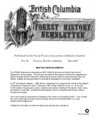 Published by the Forest History Association of British Columbia No