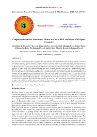Research Article Comparison Between Nutritional Values In