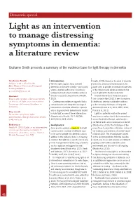 Light As an Intervention to Manage Distressing Symptoms in Dementia: a Literature Review